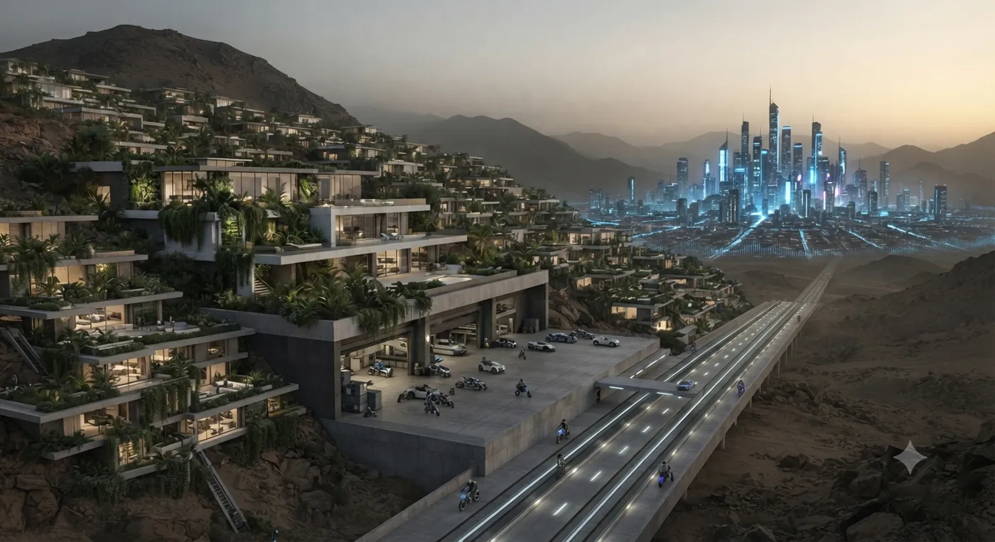 The house on the hillside, the Living City glowing in the distance